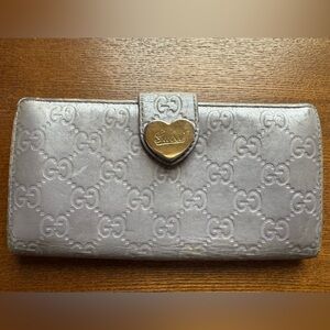 Gucci Guccissima GG Gold Heart Silver Leather Long Wallet W/COA